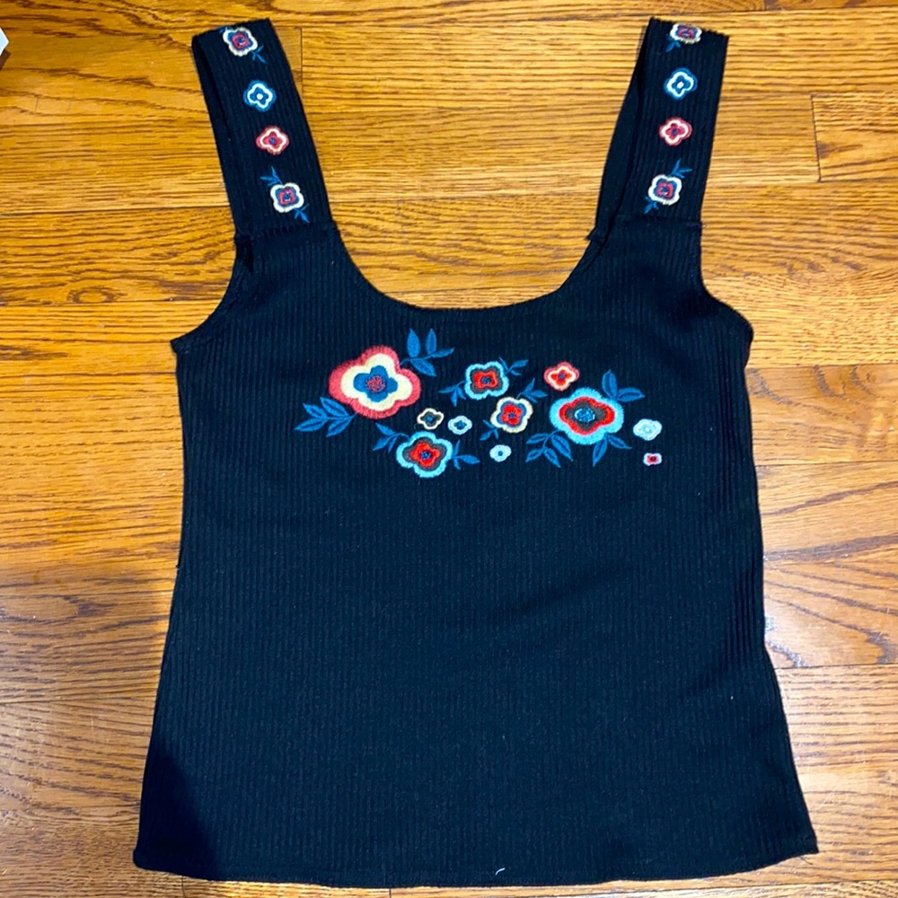 Black Flower Tank Top